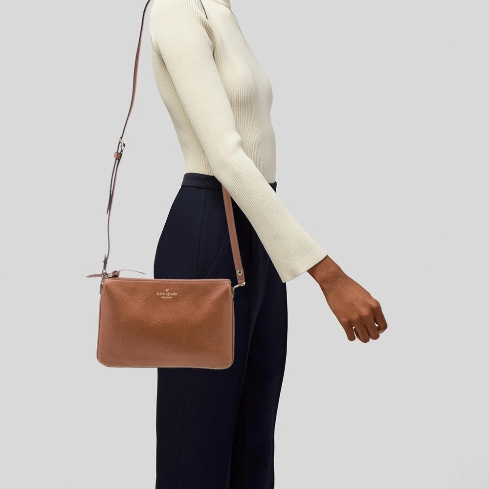 KATE SPADE Brown Pebble Leather Leila Triple Gusset in Warm Gingerbread - Picture 2 of 11